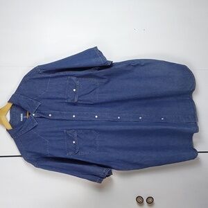 Kingsize Mens Blue Denim Western Pearl SNAPS Cowboy Pockets Neutral Sz.2XL